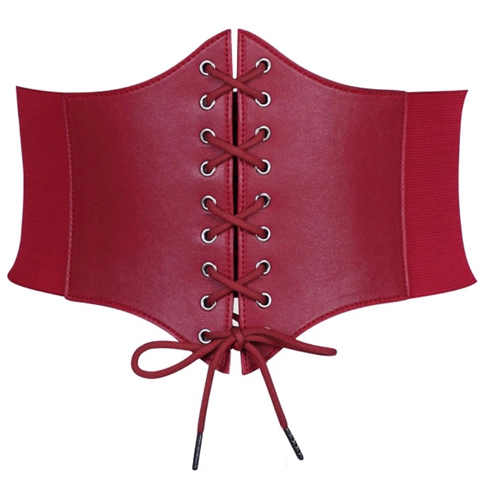 NEW LACE UP CORSET ELASTIC RED WAIST WIDE BELT - Picture 2 of 5